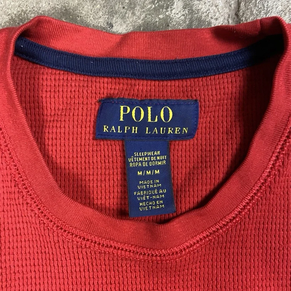 Polo Ralph Lauren Sleepwear Long Sleeve Shirt Size M Red Waffle Knit Thermal
